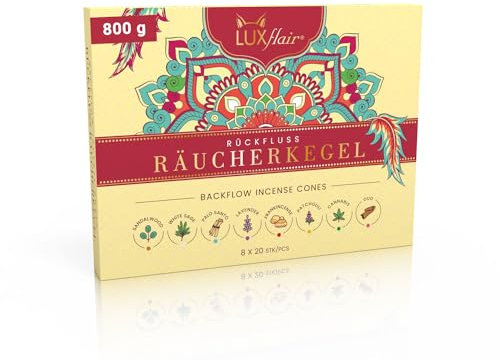 Rückfluss Räucherkegel Set mit 8 Düften à 25 Kegel=200 Kegel, Backflow, Wasserfall Räucherkerzen, natürlich hergestellt. Für Yoga, Meditation & Entspannung