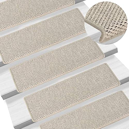 Treppenmatten Selbstklebend Sisal-Optik 15 Stk.Stufenmatten,Treppenmatten Treppen rutschfest Selbstklebende Treppenteppich, Sicherheit Stufenteppich für Kinder, Älteste und Haustiere,65x25cm Silbern