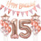 Deko 15. Geburtstag Mädchen Rosegold - Luftballons, Girlande, Banner für Geburtstagsdekoration