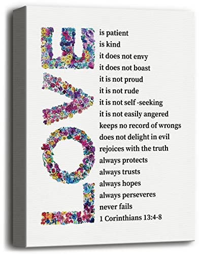 Leinwand-Wandkunst Love is Patient Love is Kind 1 Korinther 13:4-8, inspirierende Leinwanddrucke, Poster, Wohnzimmer, Schlafzimmer, Zuhause, Dekoration, Geschenk für Christian 30.5x38.1 cm