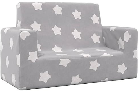 vidaXL Kindersofa 2-Sitzer, Sofa Sessel für Kinderzimmer, Kindersessel Kindercouch Abnehmbar Bezug, Kindermöbel, Modern, Hellgrau mit Sternen Weich Plüsch