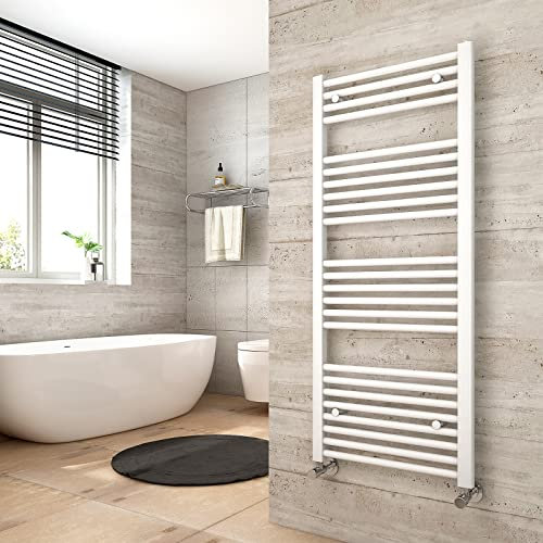Heilmetz Heated Towel Rail, 24 Bars Bathroom Radiator Towel Rail, 1200 x 500mm Bathroom Ladder Towel Warmer Modern Central Heating Radiators White
