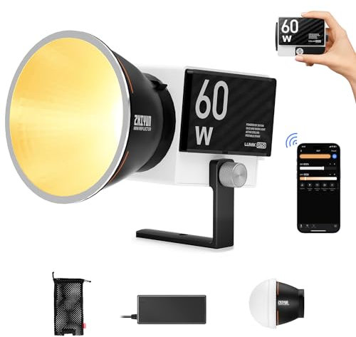 ZHIYUN Molus G60 [Official] Videoleuchte 60W, COB LED Videolicht Tragbar, Bi-Color Streaming Licht mit 11194 Lux/ 2700~6500K/ CRI≥96/ TLCI≥97/ Bluetooth, Video/Foto Licht für YouTube TikTok
