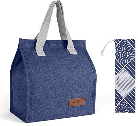 Vicloon Lunch Bag,Klein Lunchtasche, Faltbare Isoliertasche, Thermotasche mit Folienfutter, Mittagessen Tasche für Unterwegs,Arbeit,Schule,Ausflug Lebensmitteltransport-Blau