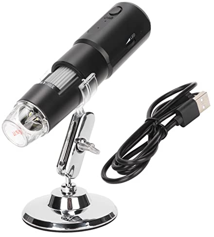 ciciglow Drahtloses Digitalmikroskop, Handmikroskop, WiFi-USB-Anschluss, 50- Bis 1000-fache Vergrößerung, Mikroskop mit Ständer, 8 LEDs, Einstellbare Helligkeit, für Handys,
