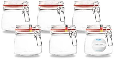 Flaschenbauer - 6-teiliges Set Drahtbügel-Vorratsgläser 630ml, geeignet als Einmach- und Fermentierglas, zur Aufbewahrung, zum Befüllen, inklusive Etiketten, Gläser mit Drahtbügel - Made in Germany