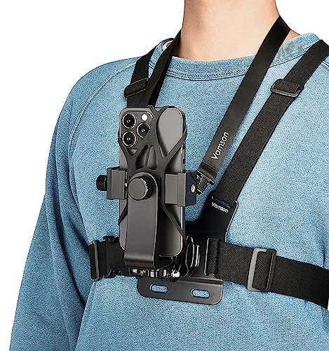 Vamson Mobile Phone Chest Mount Harness Strap Cell Phone Holder Mount for Video Recording Bike/Kayak/Fishing/Skateboard POV/VLOG for iPhone/Samsung for GoPro Hero 11 10 9 8/Insta360/DJI Action Camera