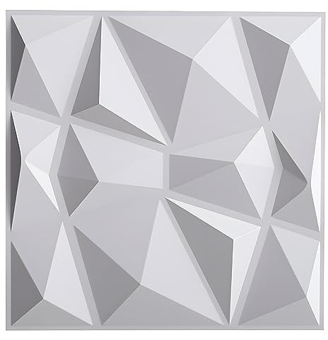 Warmiehomy 3D Diamond Wall Panels 19.7x19.7 12 Pack Decorative Tiles in White for Living Room, Bedroom, Bathroom, Interior Home Decor (50cm*50cm)