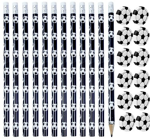 Karjiaja 24 Stück Fußball Bleistifte, Kunststoff Fußball Radiergummi Thema Radierstift Kleine Lustige Radierer Holzbleistifte Radiergummi für Schule Schreibwaren