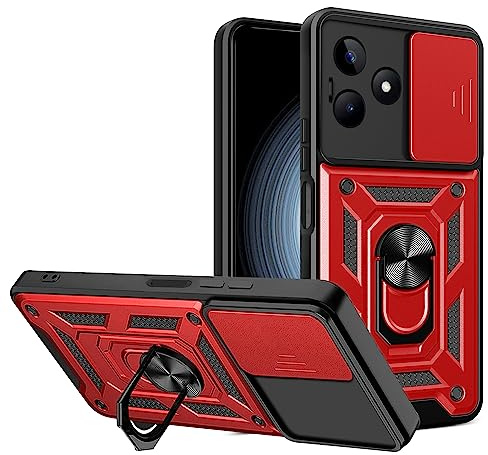 ESTH® Funda para Realme C51 4G con Protección de Cámara Cubierta y Soporte de Anillo [Compatible con Soporte Magnético para Coche] Carcasa Grado Militar Anti-caída, Rojo