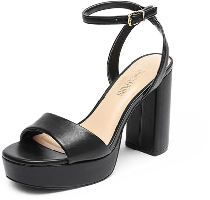DREAM PAIRS Platform High Heels for Women | chunky heel with platform, 4mm latex cushioned insole, anti-slip rubber outsole, sleek strap design