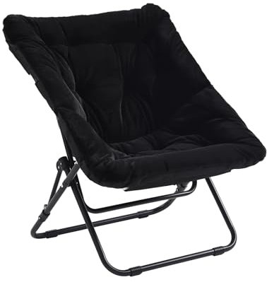 SESHINELL Comfy Saucer Chair, Oversized Foldable Faux Fur Lounge Chair Reading Chair with Metal Frame Moon Lazy Chair Accent Chair for Bedroom, Living Room, Dorm Rooms, Black