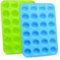 JSUOEO Mini Muffin Pan 24 Cups 2 Pack Silicone Cookies Cupcake Bakeware Tin Round Soap Tray Baking Mould Non Stick, Blue + Green