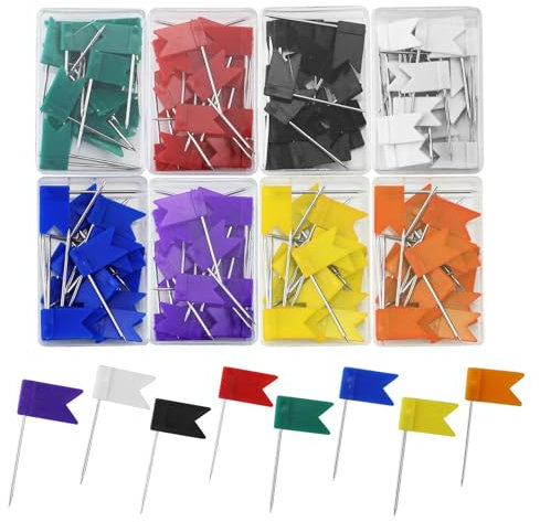160 Stück Fahnen nadeln Bunt Markierfähnchen Pinnnadeln für Pinnwand, Bulletin und Landkarten (8 Farben)