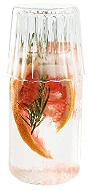 Wasserkaraffe mit Glasbecher für Nachttisch, Nebenkaraffe, Nachttisch-Wasserkaraffe, Klarglas-Saftwasserkrug, Glas-Mundwasserflaschenbehälter-Dekanter für Schlafzimmer und Wohnzimmer(Weiß)