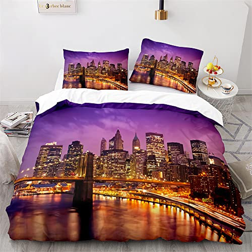 Rptidmv Bettwäsche 135x200 New York City Bettwäsche-Set mit Reißverschluss Schließung (Kinder Jungs Mädchen), Weich Microfaser Bettbezüge + 2 Kopfkissenbezug 80x80 cm