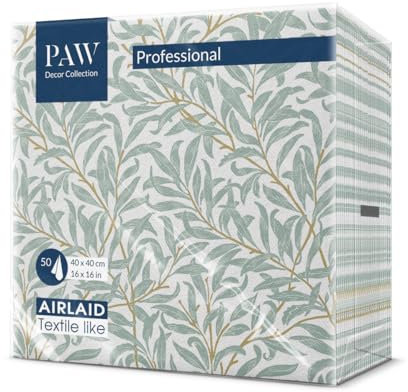 PAW - Servietten aus Airlaid - Stoffähnlich (40 x 40 cm) I 50 Stück I Ideal für Hochzeit, Taufe, Kommunion, Geburtstag I Hochwertige Tischdeko Stoffservietten - Weidenzweig I Willow Branch