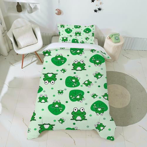INTOMENG Mädchen Bettwäsche Kinder Set Bringen Sie Einen Kissenbezug 3D Ultrafeine Faser Deckenbezug (Frosch01, 120x150cm+40x60cm)