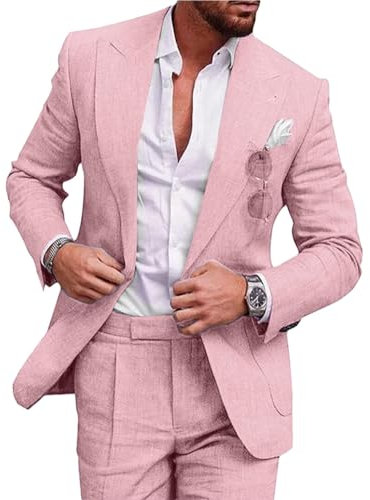 Oanviso Abito Completo da Uomo Classico Tinta Unita Abito a Maniche Lunghe 2 Pezzi Abiti da Lavoro Formali Blazer e Pantaloni Chic Risvolto Blazer Sets per Matrimoni e Affari A Rosa XL