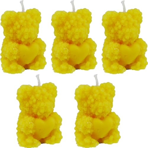 5 Kerzen Bär mit Herz aus 100% reinem Bienenwachs