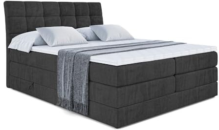 ALTDECOR Boxspringbett mit Matratze und Lattenrost, Topper, Polsterbett mit Bettkasten, Bett mit Stauraum H3- und H4- Matratze, Doppelbett, Springboxbett - BRUGO King - 180x200 - Schwarz Samt