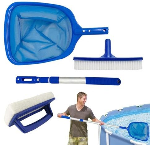 Pool Reinigungsset Mit Skimmer | Pool Reinigungsset Bürste | Pool Reinigungsset Mit Teleskopstange | 4-teiliges Pool Wartungsset | Pool Reinigungsset Für Schwimmbad, Spa,Teich