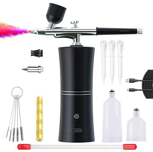 SONGYUKA Airbrush Kit with Compressor, Airbrush Compressor Rechargeable Upgraded 1200Amh 32PSI with 0.3mm Nozzle and Air Brush Paint Kit for Models,Painting,Nail Art,Tattoo