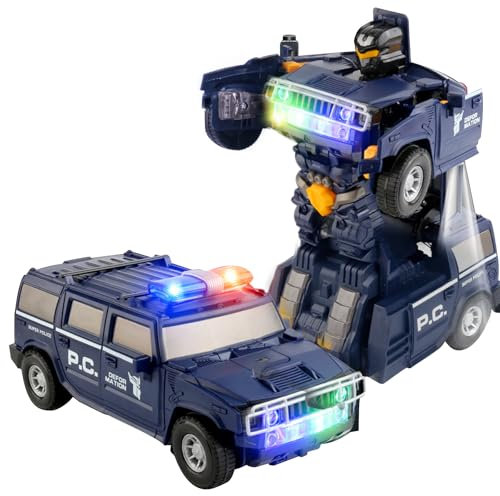 Coche de policía transformable con luz y sonido, coche de carreras Bump & Go a robot juguete para niños (6.3 pulgadas de ancho x 6.7 pulgadas de profundidad x 9.1 pulgadas de alto)