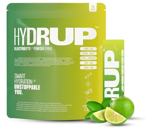 HYDRUP - Electrolitos sin Azúcar en Polvo 1733 mg - Hidratación y Energía al Instante con Vitaminas B y C - Sabor Lima Limón - Paquete Resellable con 16 Sobres de 14 Gramos- Sin Gluten ni Lactosa