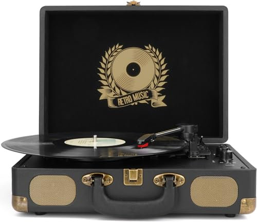 Plattenspieler,Bluetooth Schallplattenspieler,Vintage Vinyl Plattenspieler - 3-Gang 33/45/78 U/min mit Eingebauter Stereo-Lautsprecher, RCA und AUX-Eingang - Schwarz
