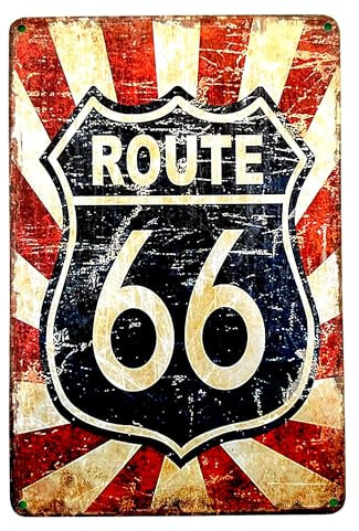 DiiliHiiri Poster Retro Route 66 – 30 x 20 cm – Blechschild Vintage Route 66 | Schild | Amerikanische Themendekoration | Amerikanisches Metall (2635-240)