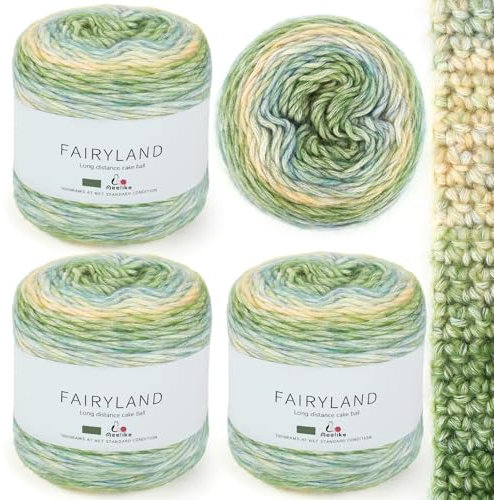 Aeelike 400g Farbverlaufsgarn Häkelgarn Baumwolle, 245m Super leichte Gradient Bobbel Wolle Farbverlauf, Superweiche Mehrfarbiges Air Wolle zum Babydecke Pullover Schal Hüte, Ombré Strickwolle Grün