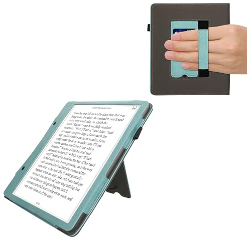 kwmobile Hülle kompatibel mit Amazon Kindle Scribe (2024) Hülle - Flip Case mit Handschlaufe - Kunstleder Cover - Mintgrün Dunkelgrau