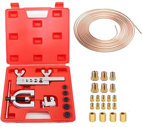 Crozgan Brake Pipe Flaring Tool Set 7.62 mØ 4.75 mm Copper-Coated Alloy Brake Pipe with 16 Couplings 4 Connectors and Tube Cutter