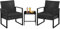 Yaheetech 3-Piece Rattan Garden Furniture Set, 2 Seater Chairs & 1 Table for Balcony with Cushions for House/Porch/Garden/Backyard/Outdoor Use, Black