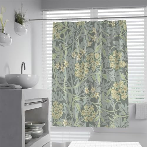 Tenda da doccia floreale William Morris Jasmine Flower design colorato idrorepellente tessuto poliestere tenda da doccia per decorazione del bagno extra lunga dimensioni 180 x 240 cm