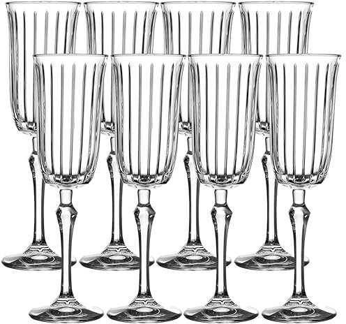 Queensway Home & Dining Tall Footed Champagne Flutes, Elegant 175ml Prosecco & Wine Glasses for Weddings, Parties & Celebrations, Stylish Line Design, Dishwasher & Fridge Safe, Set of 8