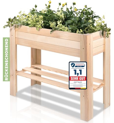PATKAR Hochbeet Holz 81x33x70cm [RÜCKENSCHONENDE HÖHE] - Premium hochbeet Balkon oder Garten (Made in Europe) - Pflanzkasten Hochbeete-Kit - Kräuterbeet Balkon Hochbeet - Hochbeete für Garten (Natur)