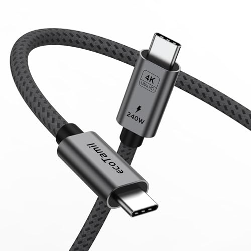 ecoTamil USB-C to USB-C Cable, 240W Fast Charging, 2 Meter Nylon Braided, Universal Compatibility with Laptops, iPad, Mobile Phones, MP3 / MP4 Player, Video Game Player, Camera, Computer's and more..
