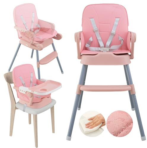 ALMAR Baby Trona Evolutiva 3 en 1 para Bebé Rosa – Silla Alta Convertible en Asiento Elevador y Silla Infantil – Ajustable, con Arnés de Seguridad, Bandeja Desmontable y Cojín Impermeable
