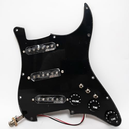 Jeu de pickguard Wilkinson SSS pré-câblés pour Stratocaster - Micro Alnico 5, noir, 1 pli, interrupteur 3 voies, compatible avec les accessoires de guitare Fender Stratocaster