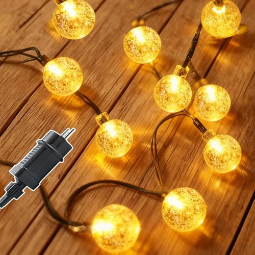 Meision LED Lichterkette Außen 20M, Kugel Kristallkugeln Lichterkette Innen mit Stecker + 8 Modi + Timer + IP44, Lichterketten Weihnachtsbaum für Garten Balkon Weihnachten, Warmweiß