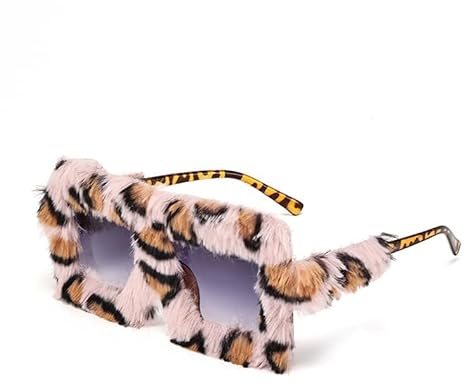 JIEOU Women's Sunglasses, Fashionable Personalised Plush Sunglasses, Plush Cat Eye Glasses for Fancy Dress, Photo Props, Birthday Party