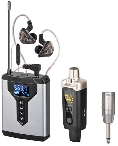 Depusheng T9-2 Drahtloses In-Ear-Monitoring-System mit Senderclip am Empfänger Automatische Kopplung In-Ear-Monitoring für Studio, Gitarre, DJ, Live-Auftritte (1)