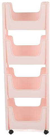 MMABEUTF Großkapazität verdickter Speicherwagen Mobile Lagerregal mit abschließbaren Rollen für Bücher Spielzeug Gewürzflaschen Organizer Regal (Pink)
