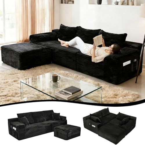 HSXZLO 275cm Ecksofa mit Schlaffunktion, L-Form Schlafsofa 3-Sitzer mit Ottomane Links oder Rechts, Relaxsofa für Wohnzimmer, freistehend, Keine Montage