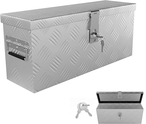 Aufun 18L Truckbox Werkzeugbox Aufbewahrungsbox mit Deckel & 2 Schlüsseln | Aluminiumkoffer, Deichselkasten für PKW Anhänger LKW Nutzfahrzeuge Staubox Werkzeugkiste Gurtkiste Alukiste (52x16x22 cm)