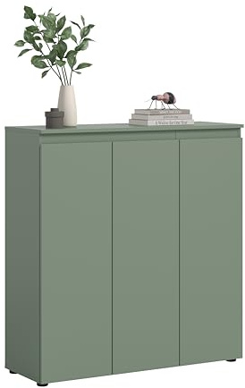 furnling Universalschrank Sarca, Smoke Green, 3 Türen, 10 Fächer, Mehrzweckschrank mit 8 verstellbaren Einlegeböden, Kommode, Breite 105 cm