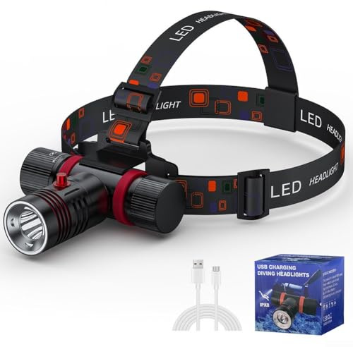 Faro de buceo con IPX8 impermeable y cuatro modos de iluminación tipo C carga rápida 45 grados ángulo ajustable interruptor magnético control LED 10W