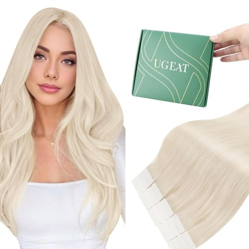 Ugeat Invisible Tape Extensions Echthaar Blond 50 cm 50G 20 Stück #60A | Remy Tape in Extensions, Platinblond, glattes Echthaar, natürlicher Fall, Seidige, für Alltag und besondere Anlässe